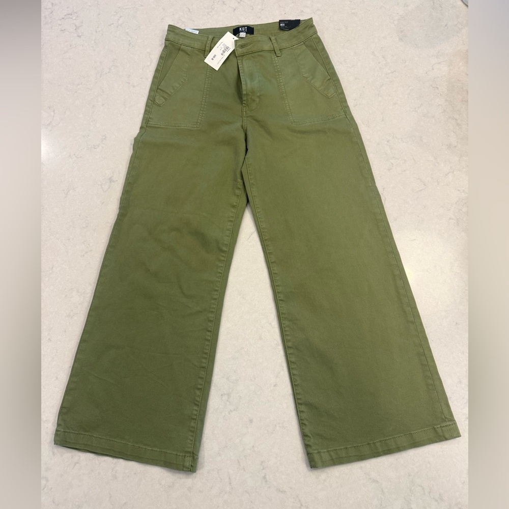 Kut from the Kloth Sz 2 NWT Meg Olive Green High-Rise Wide Leg ankle Pants